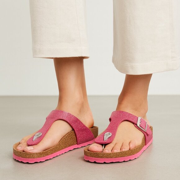 Birkenstock Pink Glitter Gizeh Sandals Women’s Comfort Summer Shoes Size 41 - Picture 1 of 16